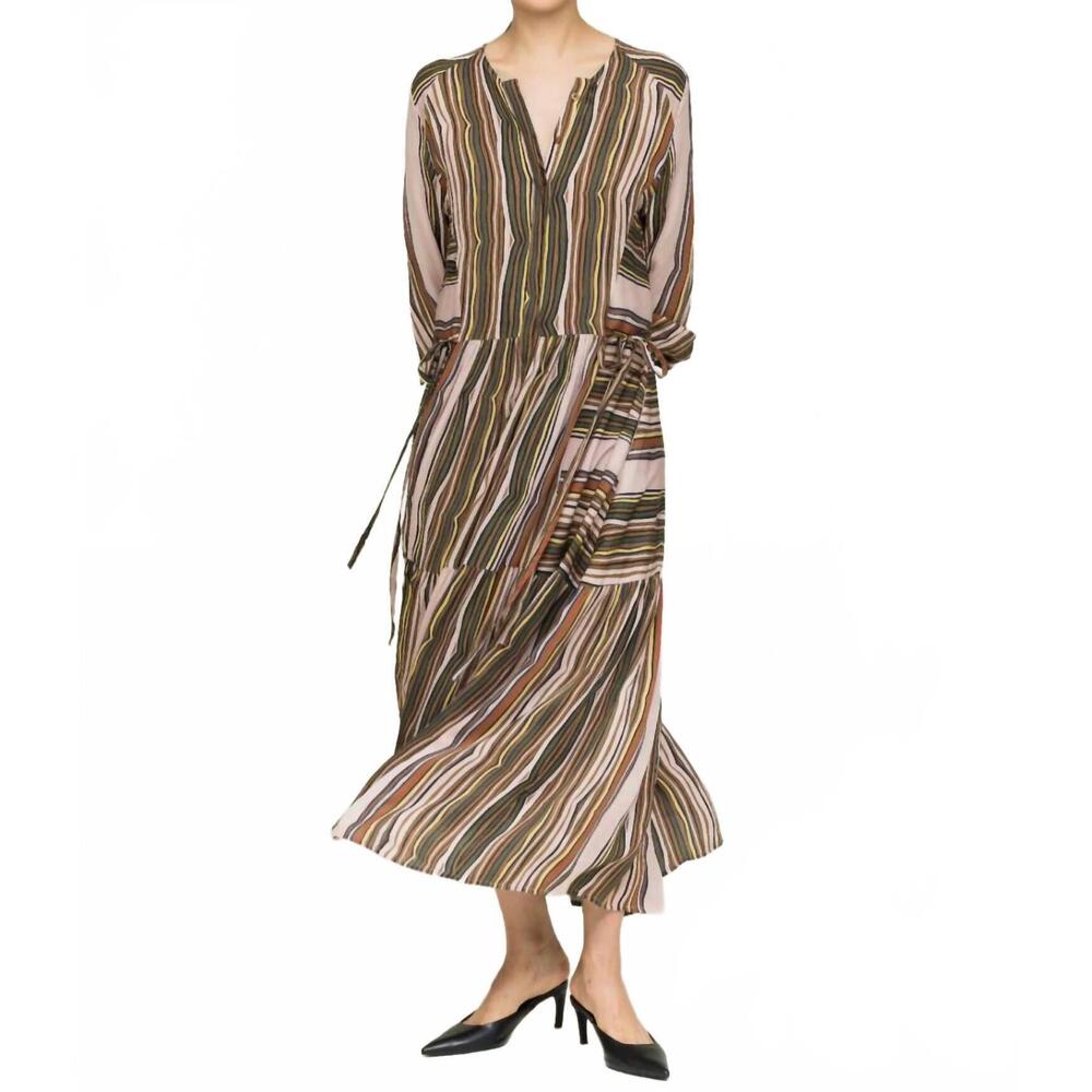 NEW TALLULAH & HOPE pearl double georgette shale print midi dress in multi